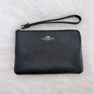Coach Black Leather Textured Wristlet